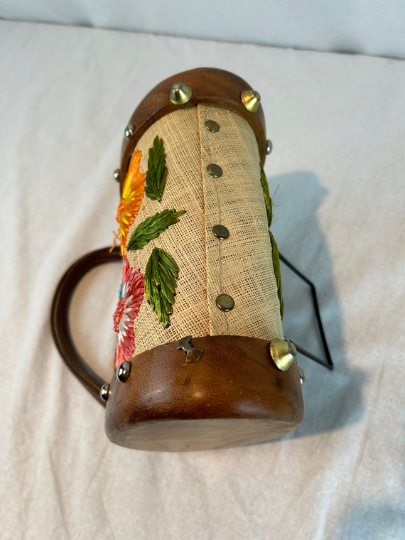 Wooden Sided Handbag with Raffia Floral details, … - image 8
