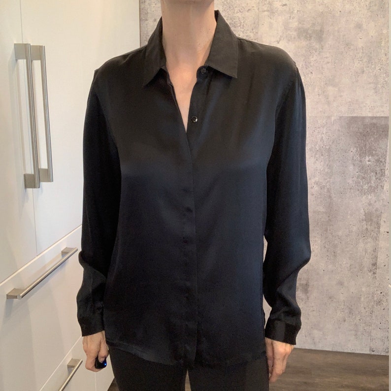 Vintage Silk BlouseBlackRon LealWomen/'s Size 1290s