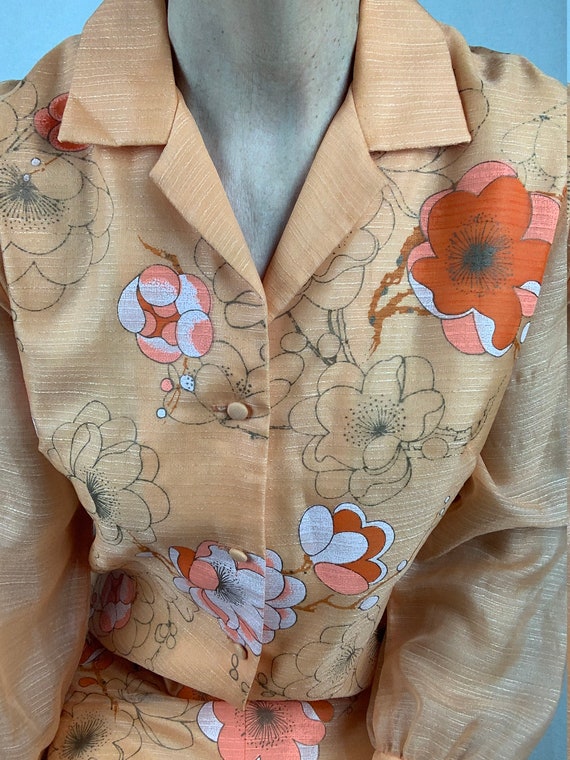 70s Alfred Shaheen Maxi Dress, Pale Orange Floral… - image 5