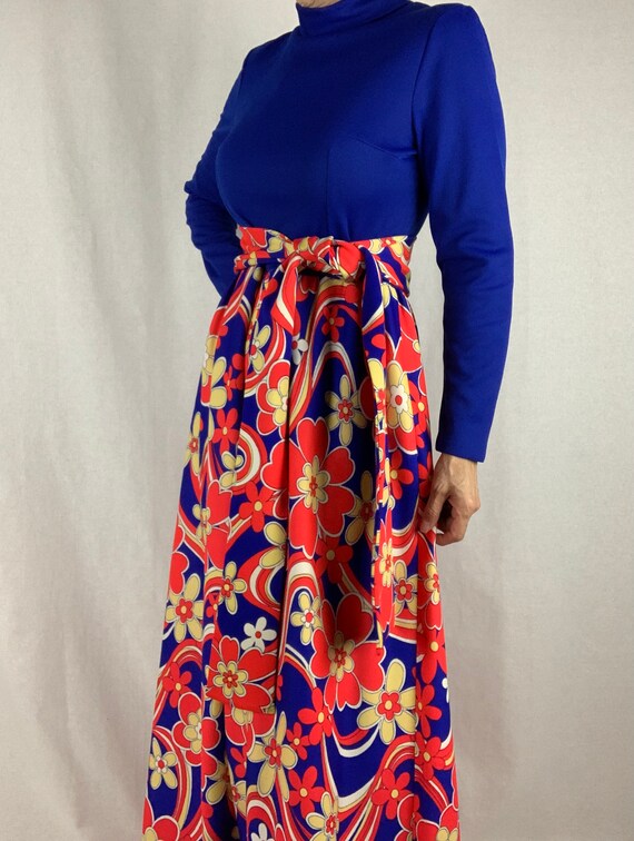 70s Homemade Maxi Dress, Cobalt Blue Top Area, Fu… - image 7