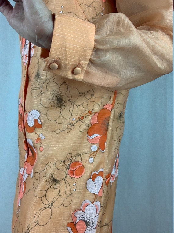 70s Alfred Shaheen Maxi Dress, Pale Orange Floral… - image 6