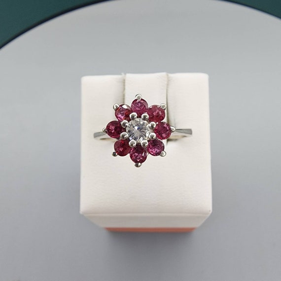 Estate Vintage flower design ring in 14k white Go… - image 1