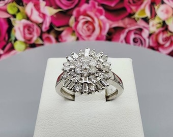 Vintage 14k White Gold Diamond Cluster Ring (.65ctw, Size 5.5)