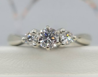Vintage 14k White Gold Three Stone Diamond Engagement Ring (Size 5.5)