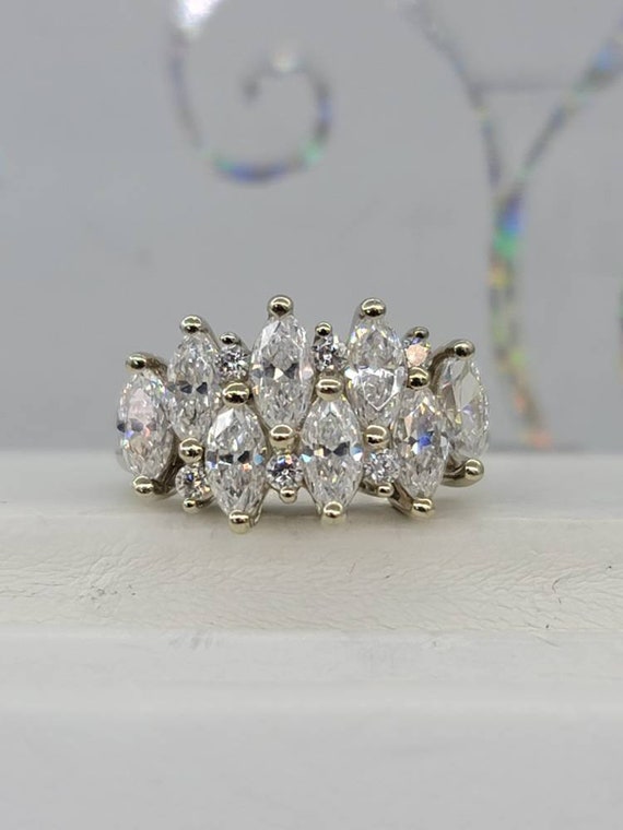 Estate 14k white gold cz cubic zirconia triple row