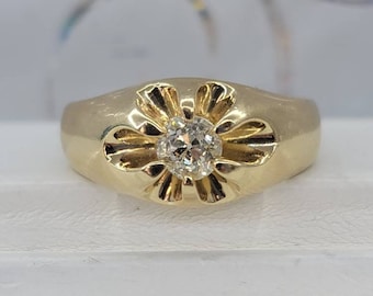 Vintage 14k Yellow Gold Belcher Ring: .55ct Old Mine Cut Diamond, Size 10.25