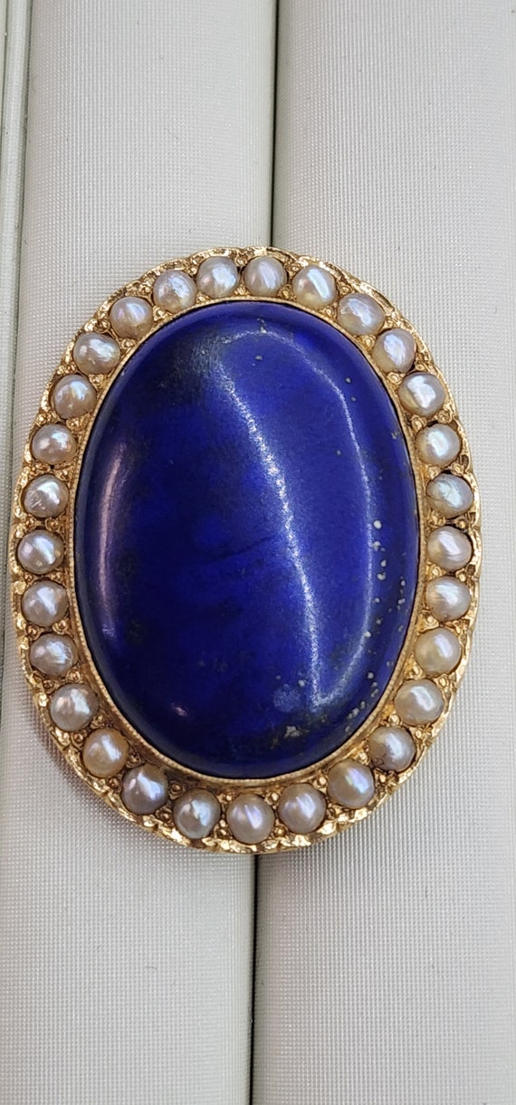 Vintage Estate 14k yellow gold bezel set lapis laz