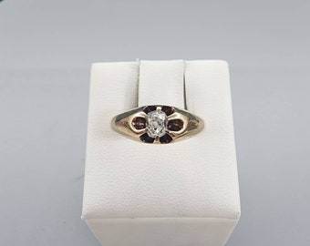 Vintage estate 14k yellow gold belcher .30ct old mine cut SI1/H diamond solitaire ring.
