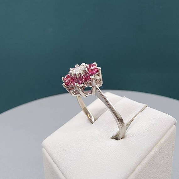 Estate Vintage flower design ring in 14k white Go… - image 3