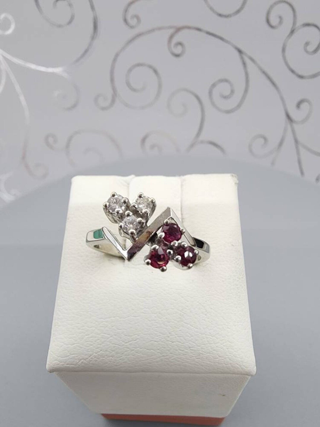 Vintage 14K White Gold Ruby and Diamond Ring, Size 5.75 - Etsy