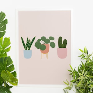 Three House Plants Print | Unframed A6/A5/A4/A3 Print | Botanical Plant Art