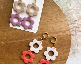 Hippie Flower Power Earrings | 60's Earrings | Mod Earrings | Funky Clay Earrings | Lightweight | Fun and Bright | | Spring Color Earrings