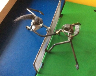 Brutalist Metal Art Sculpture of Aggressive Tennis Match, Midcentury Modern Art from the 1960’s