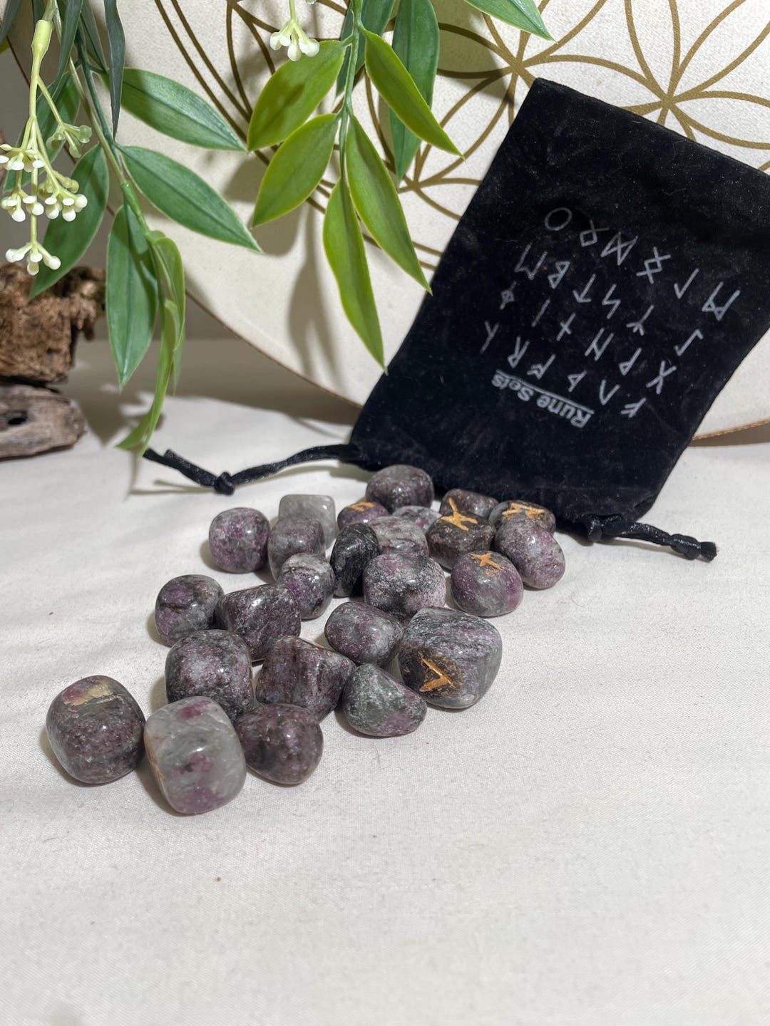 Ruby Rune ONE RUNE SET: Ruby Feldspar 25 Piece Crystal Rune Set With Drawstring ...
