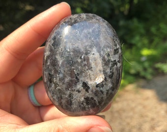 Black Larvikite Crystal Palm Stone