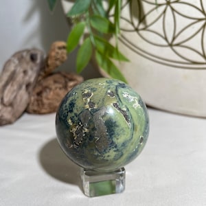 Deep Coloring Serpentine and Pyrite Crystal Sphere