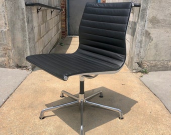 Eames Aluminum Group Leather Side Chair/Desk Chair Model EA330 for Herman Miller