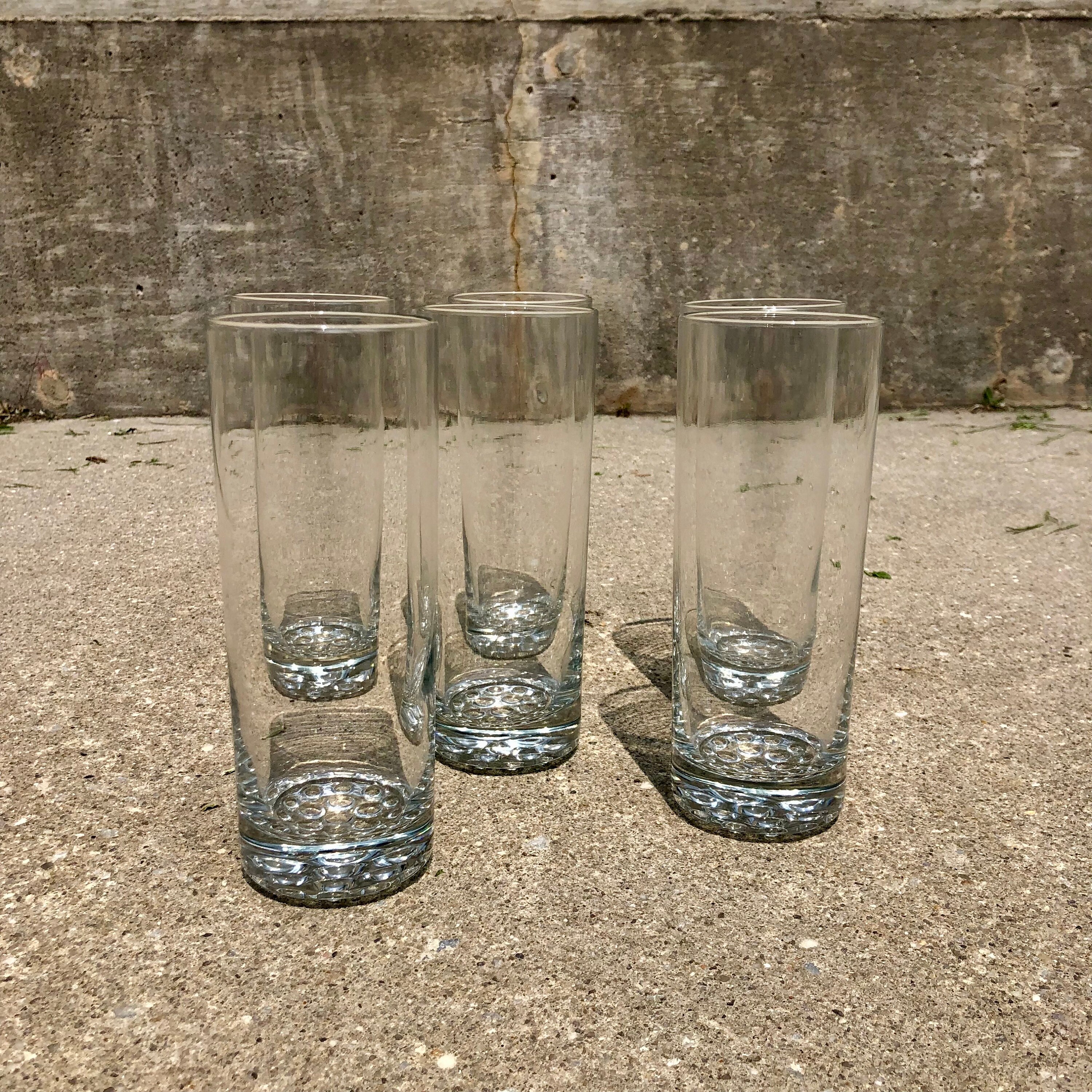 6 pc - Vintage Libbey Smokey Carrington Square Bottom Highball Drinking  Glasses