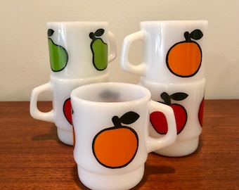 Vintage Fire-King Fruit Mugs                (set of 5)