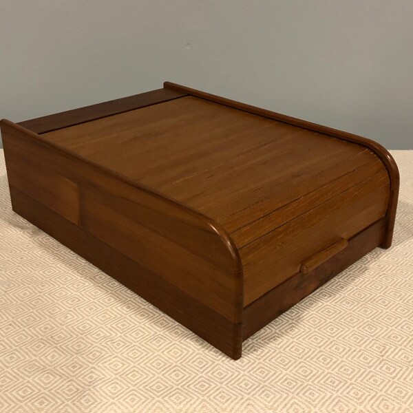 Vintage Teak-Tech Tambour Door Storage Box