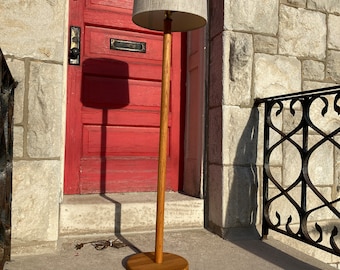 Vintage Scandinavian Solid Oak Floor Lamp