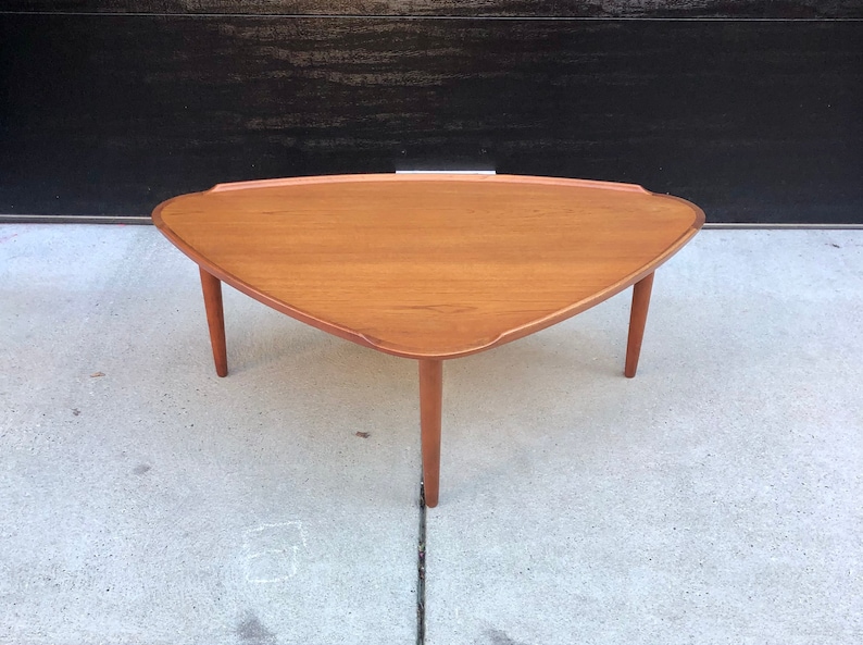 Vintage Danish Modern Solid Teak Triangular Coffee Table by Aakjaer Jorgensen No.55 for Mobelintarsia Made in Denmark image 8