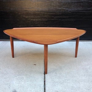 Vintage Danish Modern Solid Teak Triangular Coffee Table by Aakjaer Jorgensen No.55 for Mobelintarsia Made in Denmark image 2