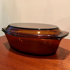 Vintage Amber Casserole Dish w/Lid by ARCOPAL image 2