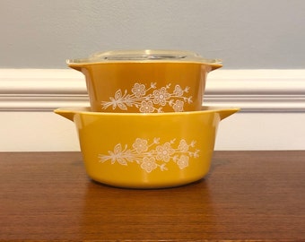 Vintage Pyrex Butterfly Gold Casserole Dishes  #473, #474