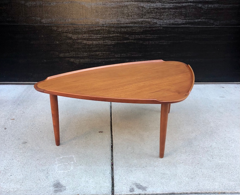 Vintage Danish Modern Solid Teak Triangular Coffee Table by Aakjaer Jorgensen No.55 for Mobelintarsia Made in Denmark image 1