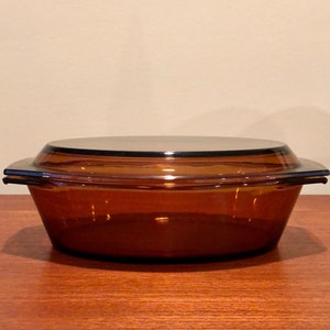 Vintage Amber Casserole Dish w/Lid by ARCOPAL image 1