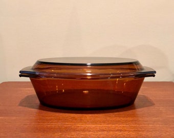 Vintage Amber Casserole Dish w/Lid by ARCOPAL