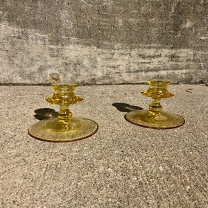 Vintage Fostoria Yellow Glass Candlestick Holders