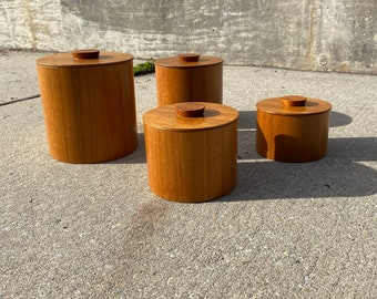 SOLD - - Vintage Otagiri Mercantile Company Teak Canister Set(set of 4)