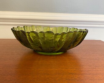 Vintage Green Glass Sunflower Bowl by Indiana Glass Company