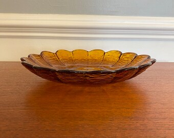 Vintage Mid-Century Modern Amber Glass Decorative Bowl