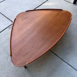 Vintage Danish Modern Solid Teak Triangular Coffee Table by Aakjaer Jorgensen No.55 for Mobelintarsia Made in Denmark image 4