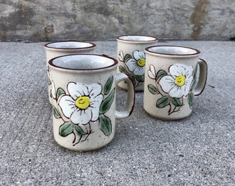 Vintage Floral Stoneware Mugs