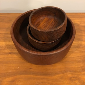 Vintage Good Wood Genuine Teak Bowl Set - 1 Large - 2 Small