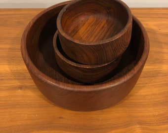 Vintage Good Wood Genuine Teak Bowl Set - 1 Large - 2 Small