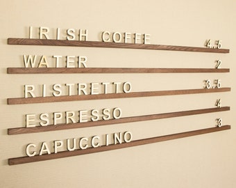 Wall Mounted Menu Rails with Changeable Letters, Wood Wall Menu Board, Cafe Wooden Letter Board, Coffee Shop Menu, Changeable Letter Board