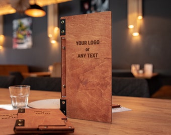 Engraved Wood Menu Holder: Custom Restaurant Menu Cover