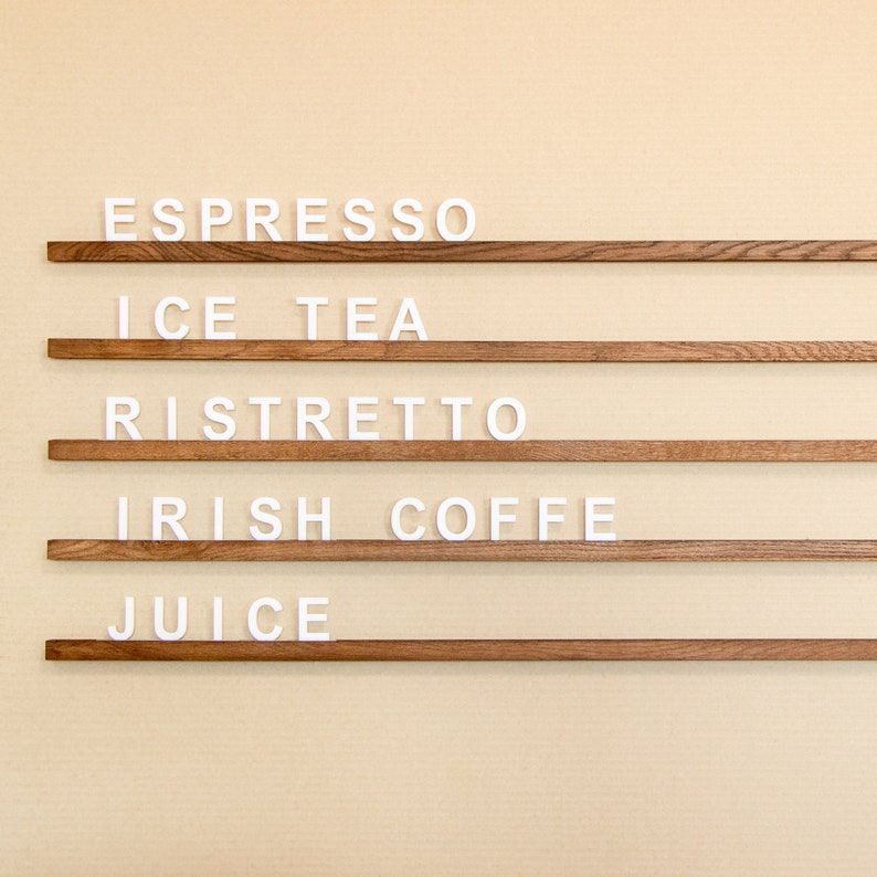 Menu Board, Wall menu, Changeable Letter Board, Oak Menu Board, Cafe Menu Holder, Wooden Menu, Hanging Cafe Menu Sign, Letter Ledges Set image 3
