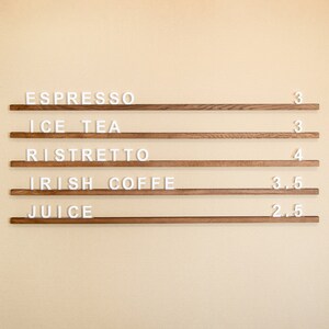 Menu Board, Wall menu, Changeable Letter Board, Oak Menu Board, Cafe Menu Holder, Wooden Menu, Hanging Cafe Menu Sign, Letter Ledges Set image 2