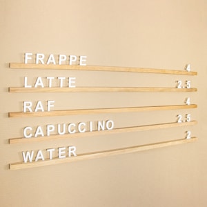 Tablero de mensajes con números, tablero de menú de pared de madera, soporte de menú de cafetería, letrero de cafetería, tablero de letras intercambiables, tablero de menú, tablero de mensajes