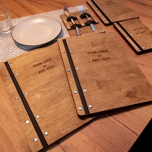 Titular de menú de restaurante personalizado, portada de libro de menú, carpeta de menú de restaurante, cubierta de menú de madera, menú de barra de madera, titular de menú de cafetería, menú personalizado