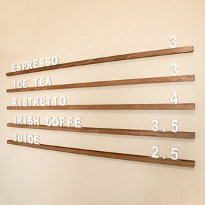 Menu Board, Wall menu, Changeable Letter Board, Oak Menu Board, Cafe Menu Holder, Wooden Menu, Hanging Cafe Menu Sign, Letter Ledges Set image 4