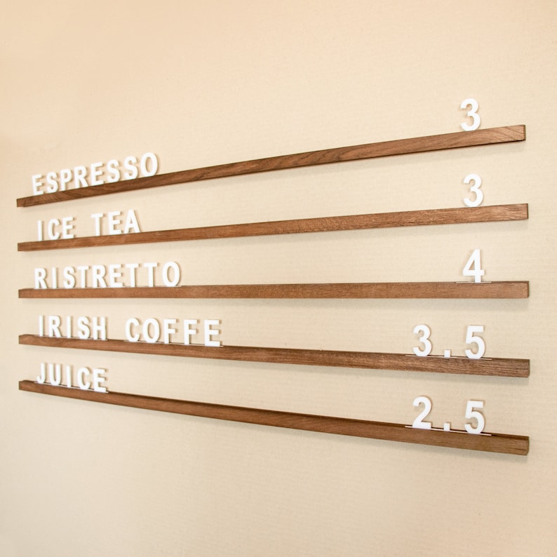 Menu Board, Wall menu, Changeable Letter Board, Oak Menu Board, Cafe Menu Holder, Wooden Menu, Hanging Cafe Menu Sign, Letter Ledges Set image 4