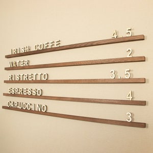 Wall Mounted Menu Rails with Changeable Letters, Wood Wall Menu Board, Cafe Wooden Letter Board, Coffee Shop Menu, Changeable Letter Board image 4