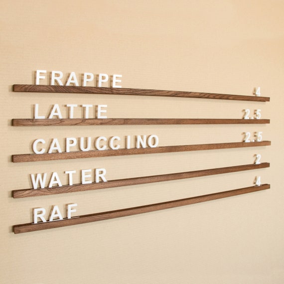 Menu Board, Wall menu, Changeable Letter Board, Oak Menu Board, Cafe Menu Holder, Wooden Menu, Hanging Cafe Menu Sign, Letter Ledges Set